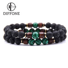 Diffone 2pcs/set Vintage Wooden Bracelet Natural Volcanic Stone Tiger Eye Beads Braclets For Men Women Gold Color Charm Jewelry 2024 - buy cheap