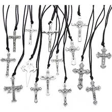 Qtigo-Cadena de cuerda de Metal con colgante de cruz de Jesús para hombres y mujeres, joyería religiosa, regalos, 5 unids/lote 2024 - compra barato