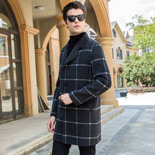 Брендовое Новое мужское приталенное шерстяное пальто в клетку в британском стиле, зимнее шерстяное пальто с длинным рукавом, пальто на одной пуговице, деловая повседневная куртка 2024 - купить недорого