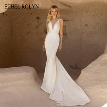 ETHEL ROLYN Mermaid Wedding Dress 2022 Charming Satin V-Neck Backless Bride Beaded Spaghetti Straps Classy Bridal Gown 2024 - buy cheap