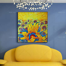 Nuevo cuadro de pared de girasol amarillo colorido moderno lienzo pintado a mano cuadro de pared para sala de estar decoración del hogar regalo 2024 - compra barato