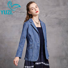 Jaqueta feminina jeans 2020 yuzi, casaco jeans com gola virada justa b9299 2024 - compre barato