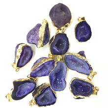 Fashion Natural Stone Reiki Pendants&Necklace Brazilian Electroplated Gold  Edged Slice Open Purple Agates Geode Drusy Druzys 2024 - buy cheap