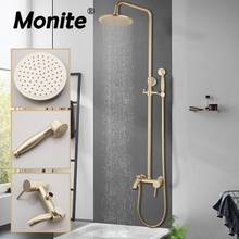 Monite 8 Inch Bathroom Shower Faucet Brushed Golden Round Rainfall Wall Mounted Bathtub Shower Head Handheld Faucet Shower Set 2024 - buy cheap