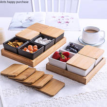 Palés de madera para aperitivos, de estilo japonés cuenco de cerámica blanca, plato de fruta seca para ensalada, postre, para el hogar 2024 - compra barato