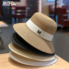 Hats For Women Women's Sun Hat Female Summer M Letter Straw Hat Anti-UV Beach Visor Caps Fashion Ladies Ribbon Dome Panama Hat 2024 - buy cheap