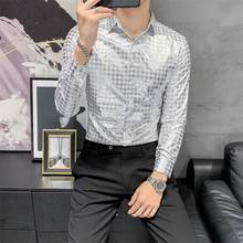 Camisa masculina manga longa estampada digital, de alta qualidade, roupas masculinas, 2020, slim fit, casual, blusa de escritório, homme dourado/prateado, 3x m 2024 - compre barato