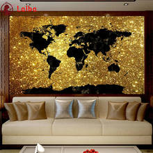 5D round Diamond Embroidery Modern black gold art, world map Diamond Painting Full Square Mosaic Cross Stitch Handmade Gift 2024 - buy cheap