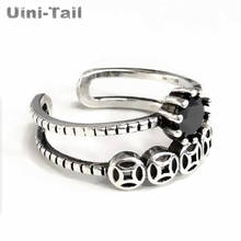 Uini-Tail Hot Sale New 925 Silver Chinese Ancient Coin Double Opening Ring Simple Personality Retro Chinese Style High Quality 2024 - buy cheap