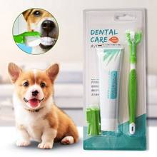 Новинка-3 комплекта зубной щетки для собак и домашних животных, зубная щетка с тремя головками, набор из зубных паст для домашних животных, уход за зубами, зубная паста 2024 - купить недорого