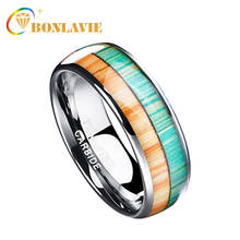 BONLAVIE 8mm Width Polishing Inlay Orange Green Colors Wood Grain Dome Tungsten Steel Men Ring High Quality Trendy Male Jewely 2024 - buy cheap