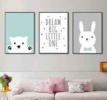 Decoración cálida para el hogar, Pintura Artística de oso conejo de dibujos animados, dormitorio, habitación de niños, fondo, imagen colgante de pared, famoso 2024 - compra barato