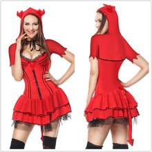 Fantasia de dia das bruxas feminina, traje adulto do diabo vermelho, sexy 2024 - compre barato