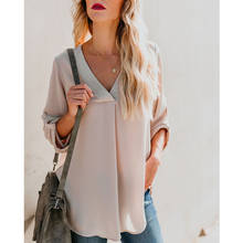 Deep V Long Sleeve Top Women's Solid Color Shirt In Autumn and Winter 2019 White Apricot Burgundy Green Women Blouse 2024 - buy cheap