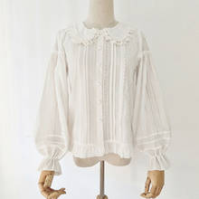 Camisa Lolita de algodón para mujer, Blusa de manga larga con cuello Peter Pan 2024 - compra barato