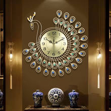Large 3D Gold Diamond peacock Wall Clock Metal Watch for Home Living Room Decoration часы настенные DIY Clocks Ornaments 53x53cm 2024 - buy cheap