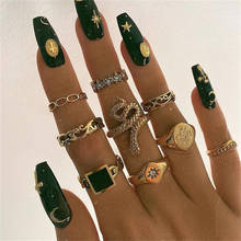 Богемные винтажные женские кольца золотого цвета с кристаллами шесть манго звезда змея кольца набор для женщин модные очаровательные капли воды, кольца ювелирные изделия 2024 - купить недорого