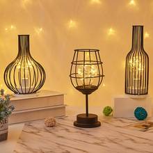 Iron Table Lamp Retro Nordic Winebottle Led Decor Lights Creative Iron Hollow Warm Lights Table Lamps Cafe Livingroom Home Decor 2024 - buy cheap