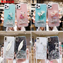 Capa de celular com glitter e flores para oppo, capa de luxo com glitter, flores de penas, para os modelos realme 5 pro, 5i drive, x2, x, k5, k3, encontrar, x2, x, a9, a5, 2020, leve 2024 - compre barato