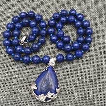 Frete grátis colar pingente natural de 8mm, lapiss lazulis natural com pingente de gota de água de 18" 2024 - compre barato