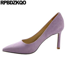 Zapatos de tacón alto de punta estrecha para mujer, calzado de ante púrpura melocotón, Stiletto de oficina, piel auténtica Lila, Formal, talla 33 2021 2024 - compra barato