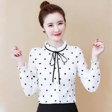 Autumn  Winter Polka Dot Chiffon Long Sleeve Bowknot Top Blouse Women Blusas Ropa De Mujer 2024 - buy cheap