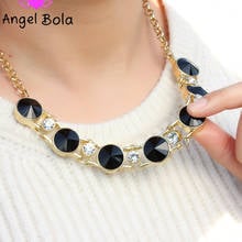 Fashion High-end Round Ladies Gold Black Crystal Jewelry Pendant Necklace Girl Party Wedding Holiday Gift Wholesale 2024 - buy cheap