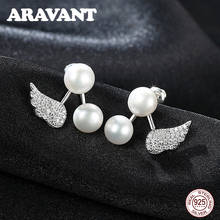 Freshwater Pearl Jewelry Angel Wing CZ Earrings 925 Sterling Silver Stud Earrings For Women Korean Earrings Fashion Jewelry 2024 - buy cheap