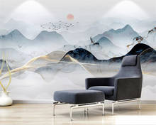 beibehang Custom silky papel de parede wallpaper new Chinese artistic conception abstract ink landscape living room background 2024 - buy cheap