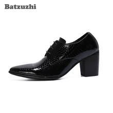 Batzuzhi 7.5cm High Heel Men Shoes Pointed Toe Black Patent Leather Dress Ankle Boots Men Party, Big Sizes 38-46 2024 - buy cheap