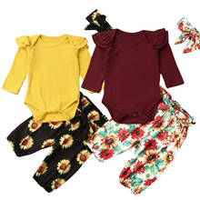 Pelele con volantes de manga larga para bebé, niño y niña, Tops de algodón, pantalones con girasoles, ropa de 0 a 18 meses, Otoño e Invierno 2024 - compra barato