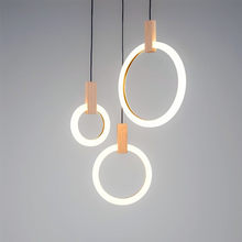 Lámpara de techo LED moderna para sala de estar, iluminación de madera, accesorios de anillo de acrílico, luces colgantes decorativas para escaleras, lámparas colgantes para comedor 2024 - compra barato