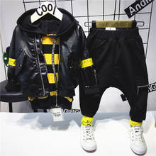 Kids Boys Clothes Sets Child Faux Leather Jacket + Hoodie + Pants 3pcs Boys Suits Autumn Winter Children Clothing Sets 2024 - buy cheap