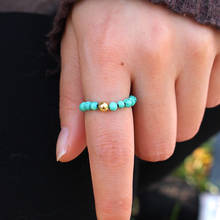 Зеленый кольца с бирюзой нержавеющая сталь Бусы из натурального камня, кольца для женщин, в богемском стиле для девочек синий бусины ювелирных изделий Винтаж Ретро Кольца 2024 - купить недорого