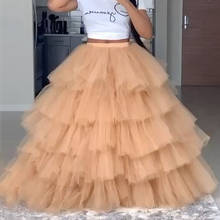 Extra Puffy Tulle Skirts for Women Champagne Floor Length Tiered Lush Mesh Long Prom Skirt to Party Night Gowns Custom Made Saia 2024 - buy cheap