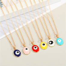 1Pcs Enamel Rainbow Turkish Eye Necklace For Women Jewelry Fashion Simple Unique Oval Evil Eye Geometric Pendant Clavicle Chain 2024 - buy cheap