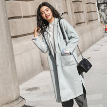 Модное длинное пальто высокого качества из шерсти и смесей однобортное тонкое женское зимнее пальто осенне-зимнее шерстяное пальто 2024 - купить недорого