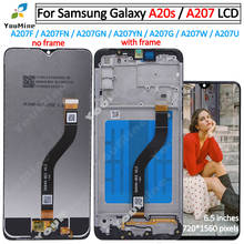 Tela lcd para celulares samsung galaxy, digitalizador de touch com montagem da moldura, peças de reposição para os modelos a20s, a207 2024 - compre barato