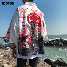 JDDTON Men's Summer Janpan Kimono Cardigan Long Carp Print Floral Casual Jackets Traditional Jpanese Clothing Streetwear JE087 2024 - buy cheap