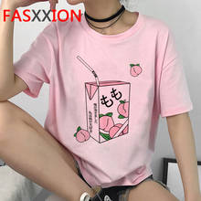 Camiseta feminina estilo harajuku e pêssego, camiseta da moda gráfica, pequena e fresca, ullzang e peachy, anos 90 2024 - compre barato