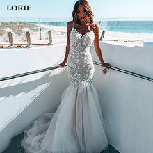 Lorie sereia 3d laço vestido de casamento sexy cinta de espaguete tule varrer trem vestido de noiva cabido elegante boêmio vestidos de noiva 2024 - compre barato