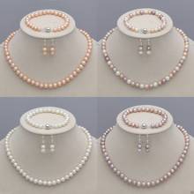 Akoya-collar de perlas naturales de agua dulce, conjunto de pulsera y pendientes, 7-8mm 2024 - compra barato