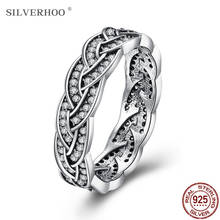 SILVERHOO Cross Weave Design Vintage Finger Ring 925 Sterling Silver Exquisite Cubic Zirconia Rings For Women Fine Jewelry Best 2024 - buy cheap