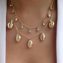 2 Pcs/Set Women Shell Necklaces Retro Round Crystal Gem Chain Pendant Gold Long Necklace Set Lady Charm Party Jewelry 2024 - buy cheap