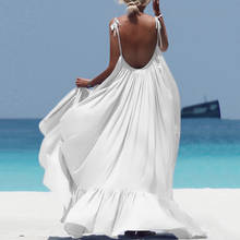 Платье женское длинное в стиле бохо, однотонное вечернее Макси платье без рукавов, с открытой спиной, элегантное пляжное, лето 20220 2024 - купить недорого