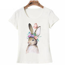 2020 Fashion Women Short Sleeve Bunny with Butterfly Flower Watercolor Print T-Shirt Funny Harajuku Art Casual Top Cute Girl Tee 2024 - buy cheap