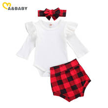 Conjunto infantil para meninas, ma & baby 0-18m, natal, malha, short, faixa com cabeça, roupas de natal 2024 - compre barato