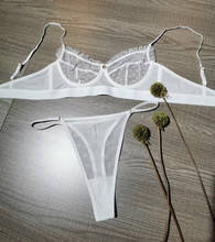 Wriufred Sexy perspective temptation bra with T pants lace edges diamond ornaments lingerie set underwire bralette 2024 - buy cheap