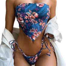 Bikini con estampado de flores para mujer, bañador Sexy sin hombros, Tops, bragas, trajes de baño clásicos sin tirantes 2024 - compra barato