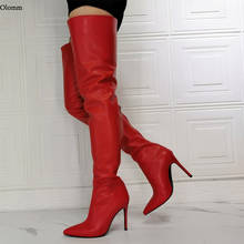 Olomm-botas altas hasta el muslo para mujer, zapatos de tacón de aguja, Punta puntiaguda, color rojo, talla grande de EE. UU. 5-15, 2021 2024 - compra barato